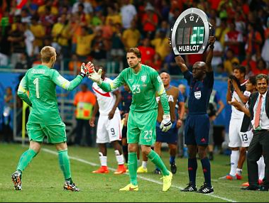 Goalkeeper waiting to go on